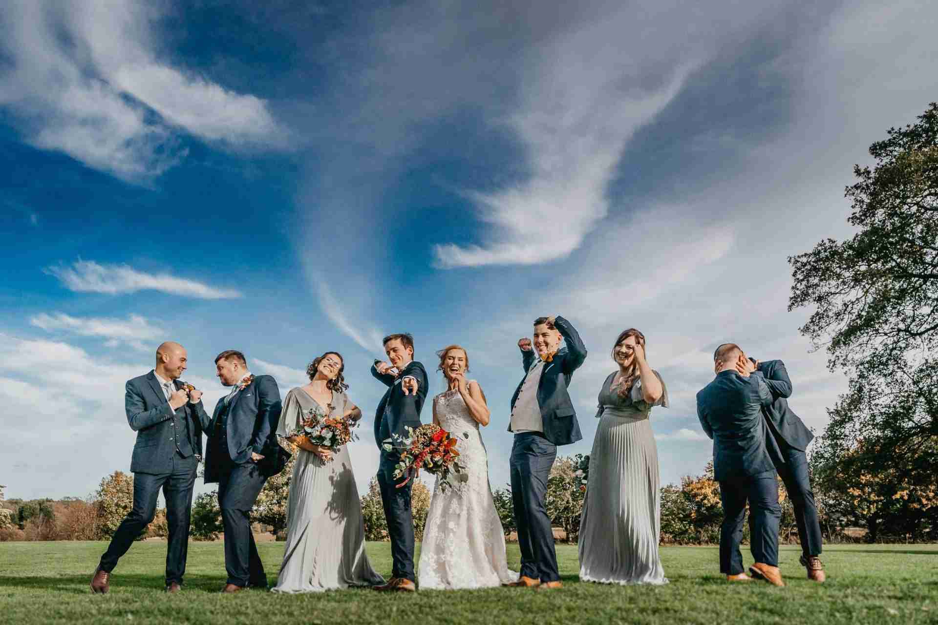 STUBTON HALL | Amelia & Tom 17 Bridal party outside posing at Stubton Hall wedding venue