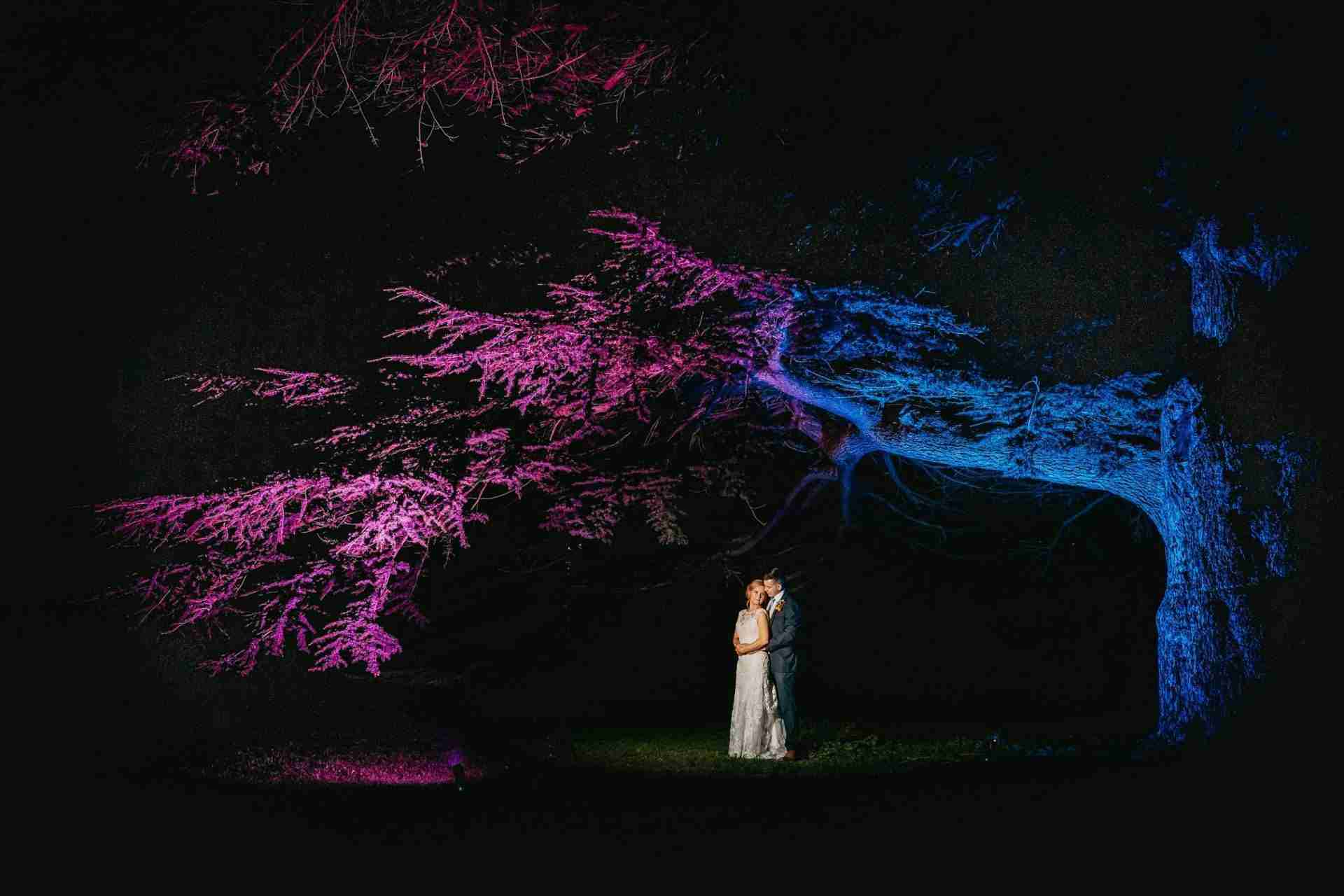 STUBTON HALL | Amelia & Tom 18 Bride and groom under a tree at Stubton Hall wedding venue