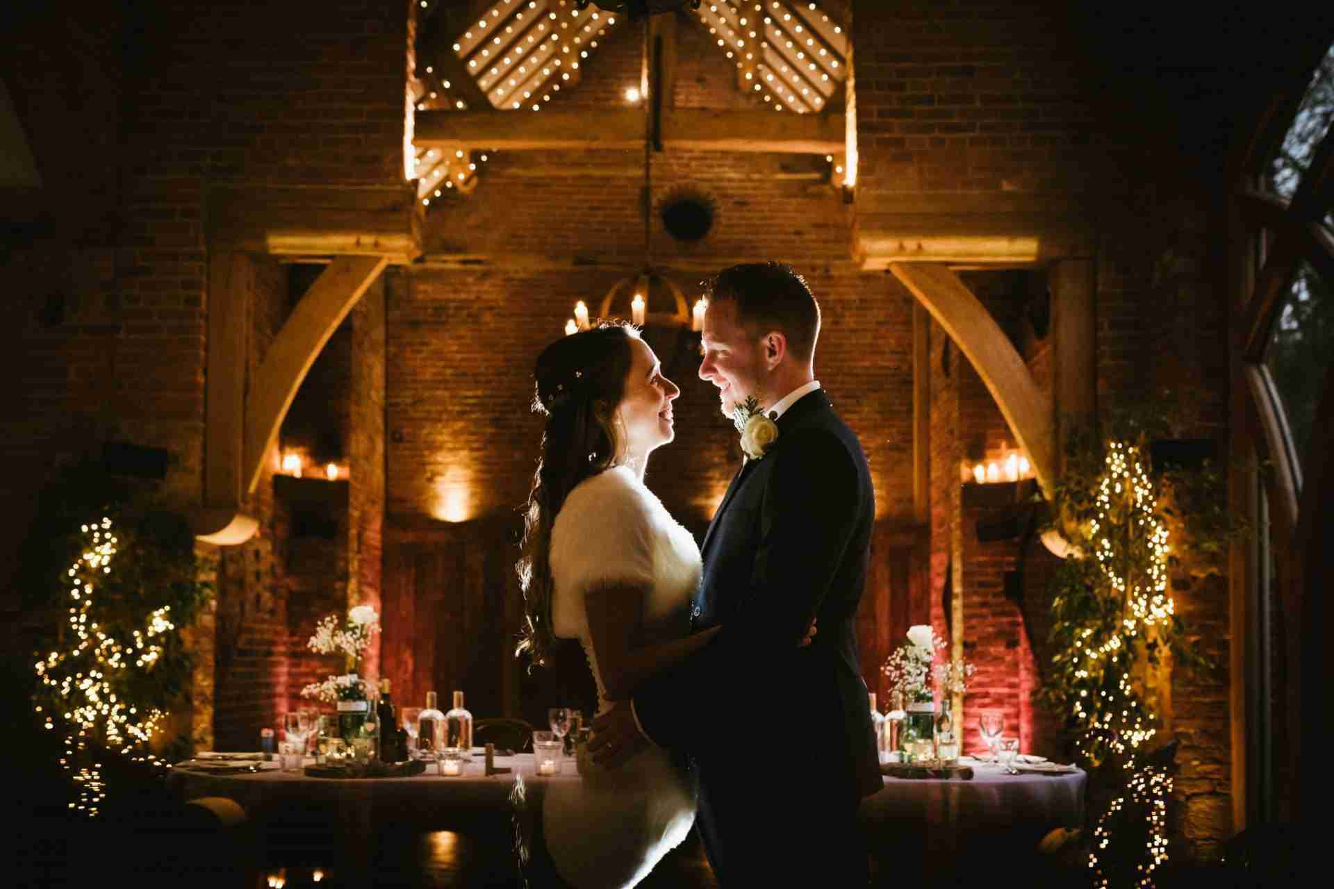 PORTFOLIO 96 bride and groom facing each other at shustoke barn wedding